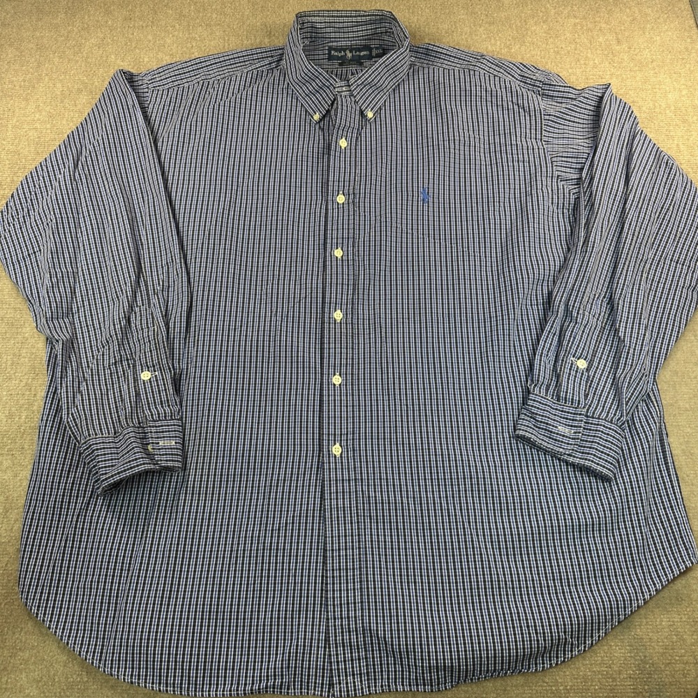 Ralph Lauren Blake Mens XXL Blue White Check Long Sleeve Button Down Shirt